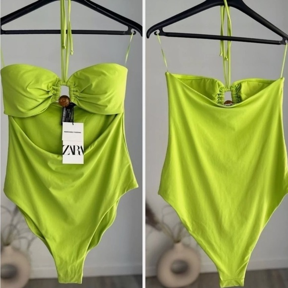 Zara BEAD BANDEAU SWIMSUIT. Green. Size XS, M. New with Tags. - Picture 5 of 6